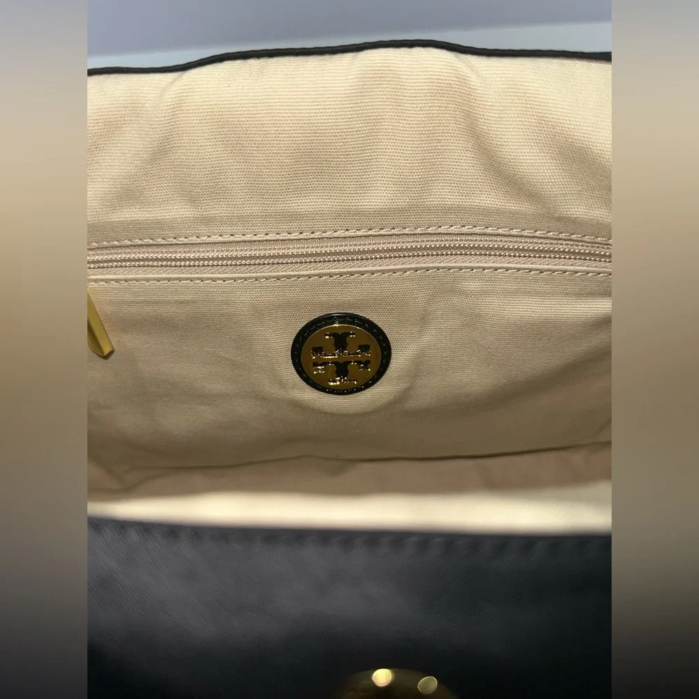Tory Burch Tote Bag Handbag Nylon x Enamel Leather Black